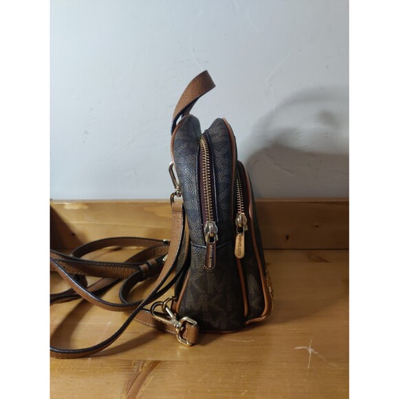 Michael Kors Rhea Mini Backpack Purse Brown Gold Square Studs Read! - Picture 6 of 15
